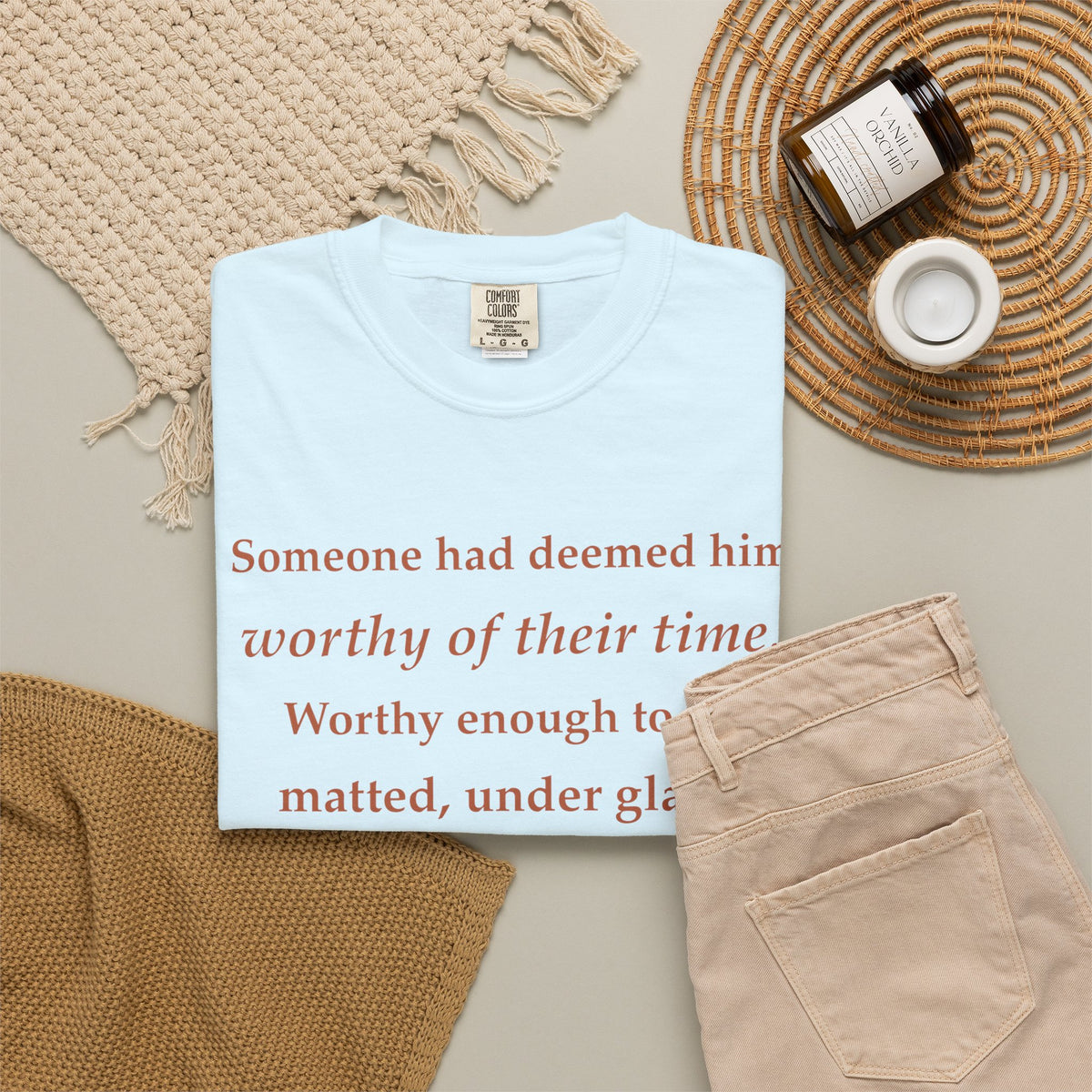 Literary Quote Tee — "Worthy enough to be matted, under glass, and framed"