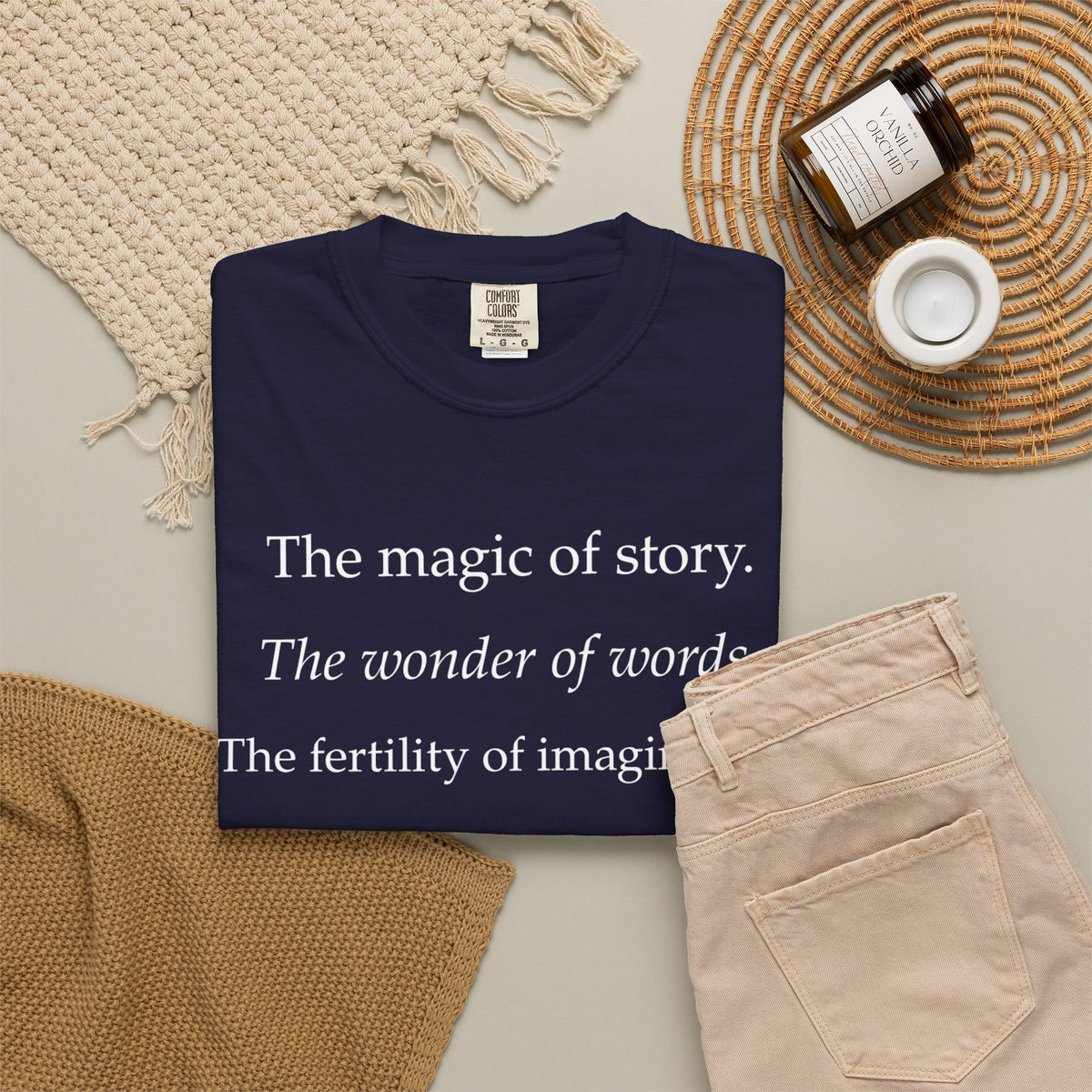T-Shirt — “The magic of story. The wonder of words.” Literary Quote Tee