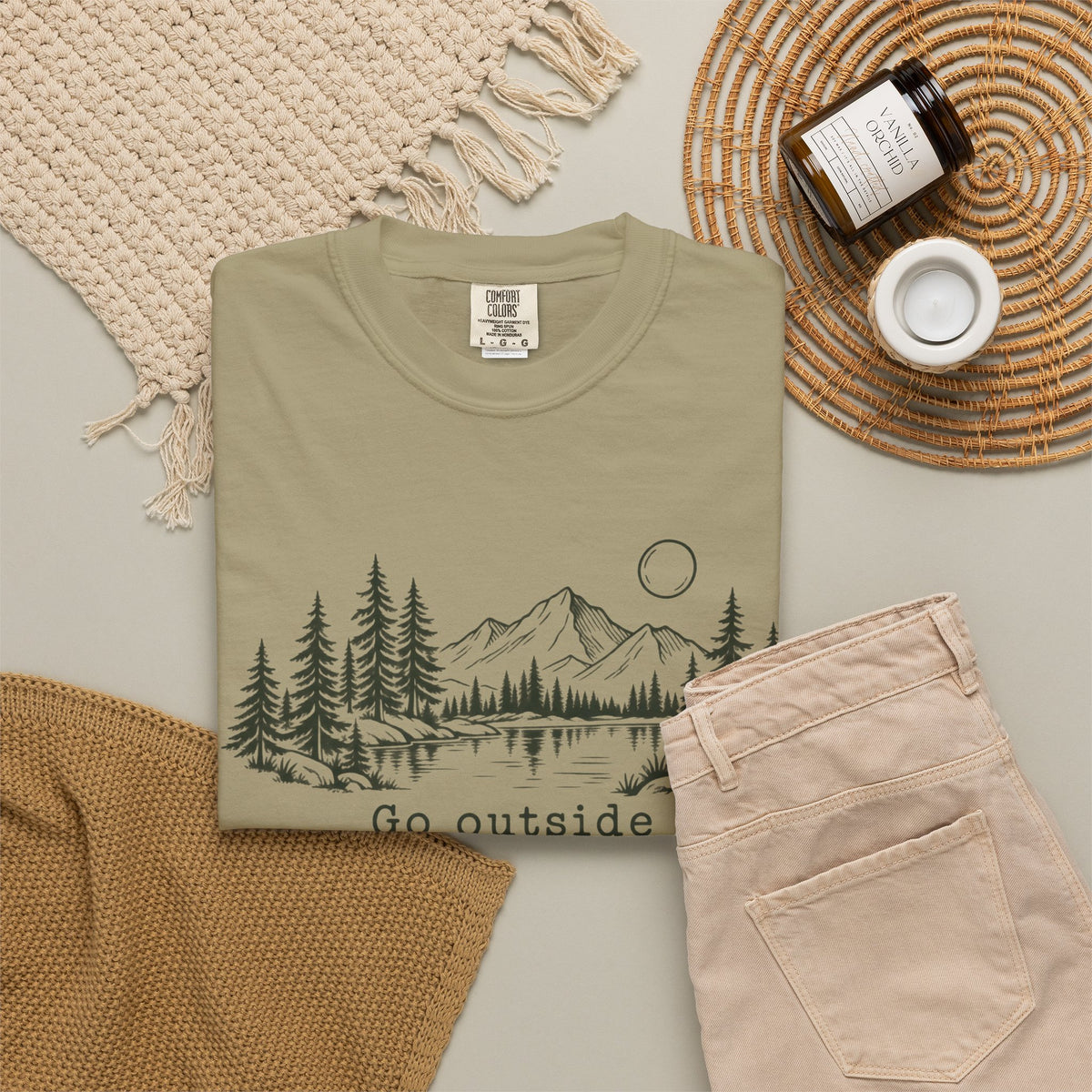 T-Shirt — 'Go Outside' Mountain & Forest Graphic Tee — Adventure Nature Quote