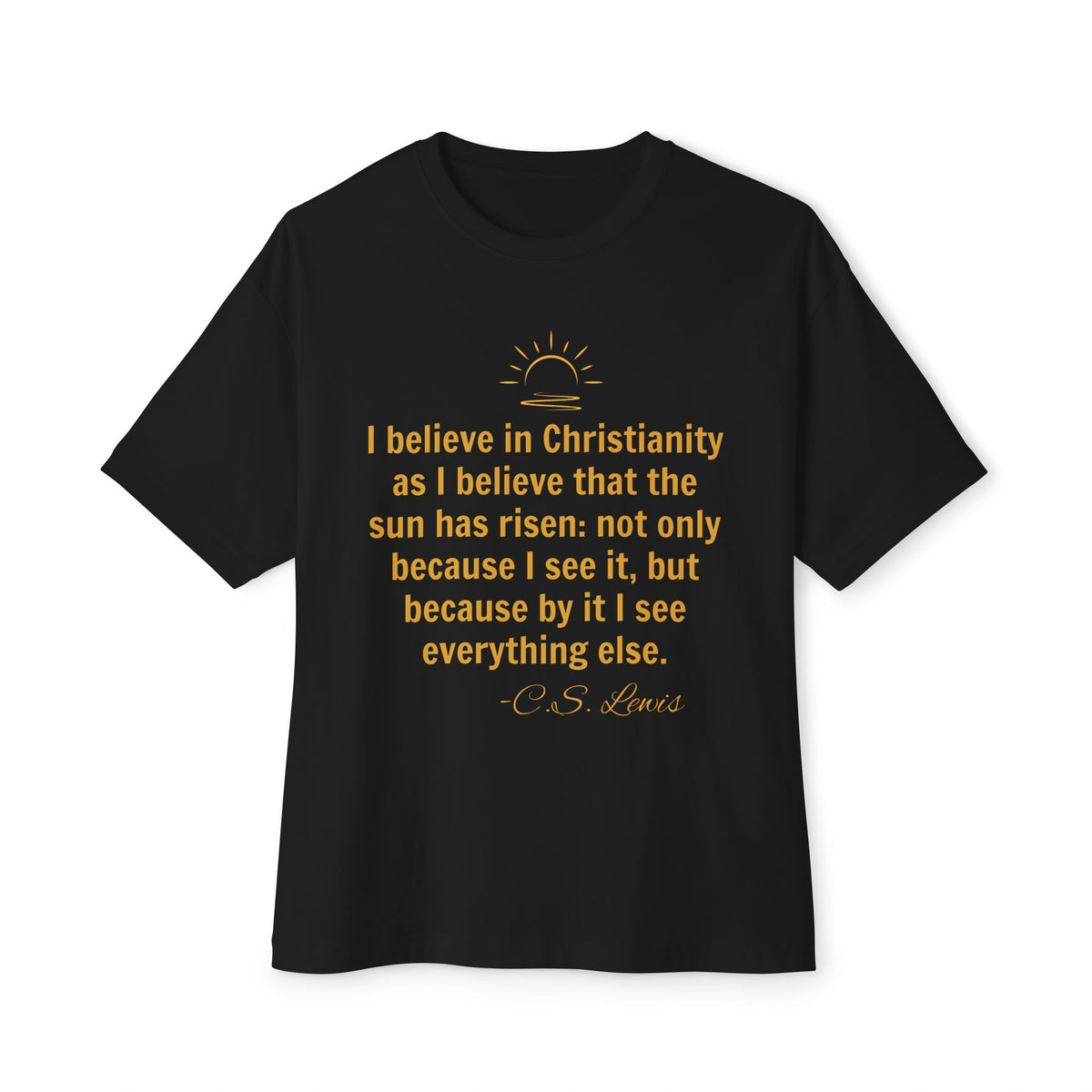 Christianity Quote Tee — C.S. Lewis Sunrise Faith Shirt