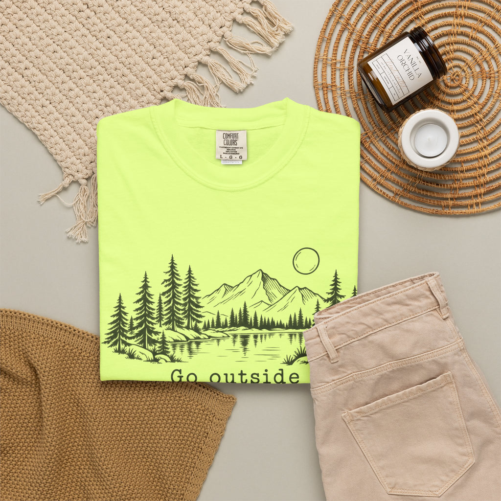 T-Shirt — 'Go Outside' Mountain & Forest Graphic Tee — Adventure Nature Quote