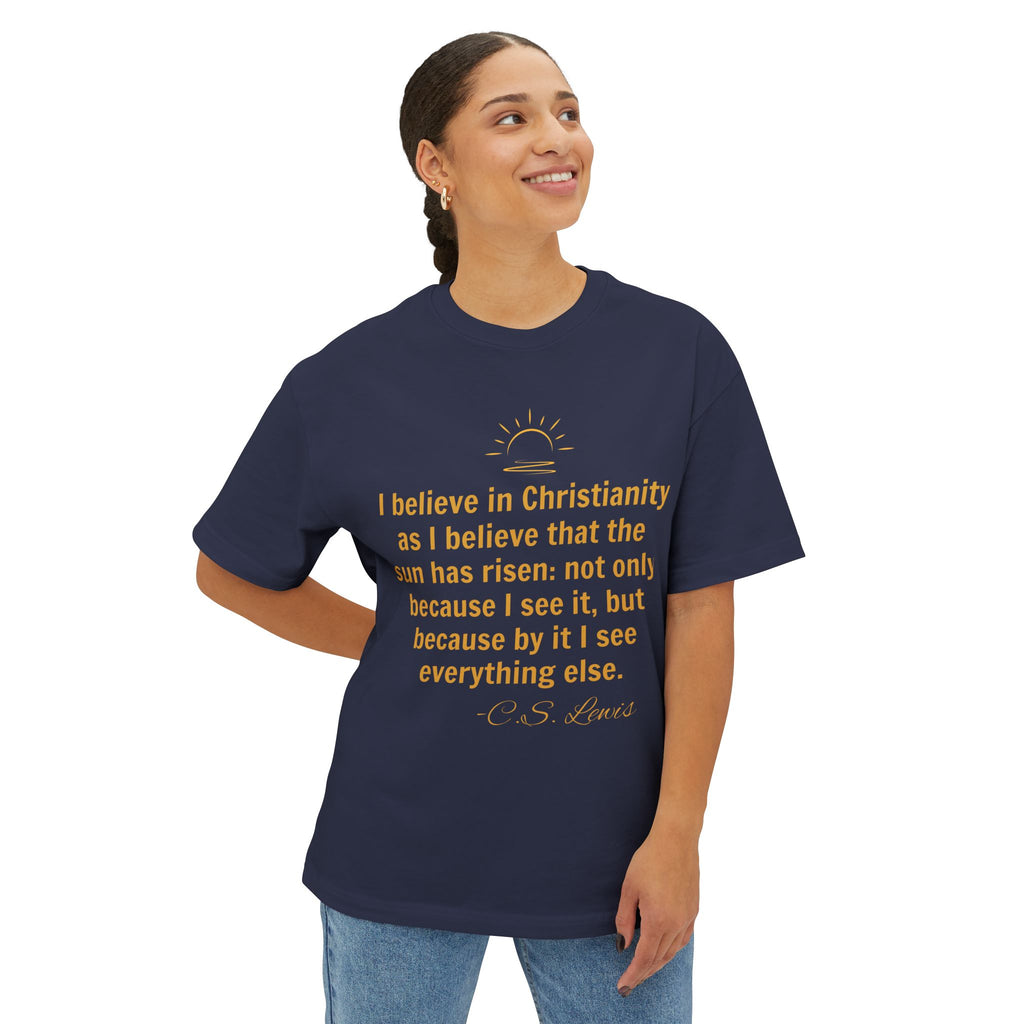 Christianity Quote Tee — C.S. Lewis Sunrise Faith Shirt