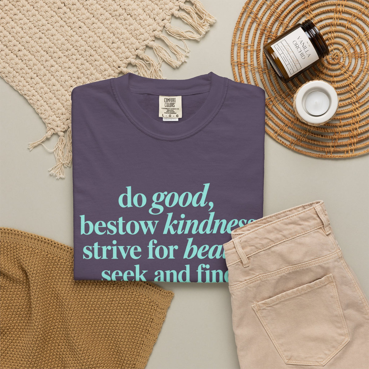 Inspirational Quote T-Shirt — "do good, bestow kindness" Garment-Dyed Tee
