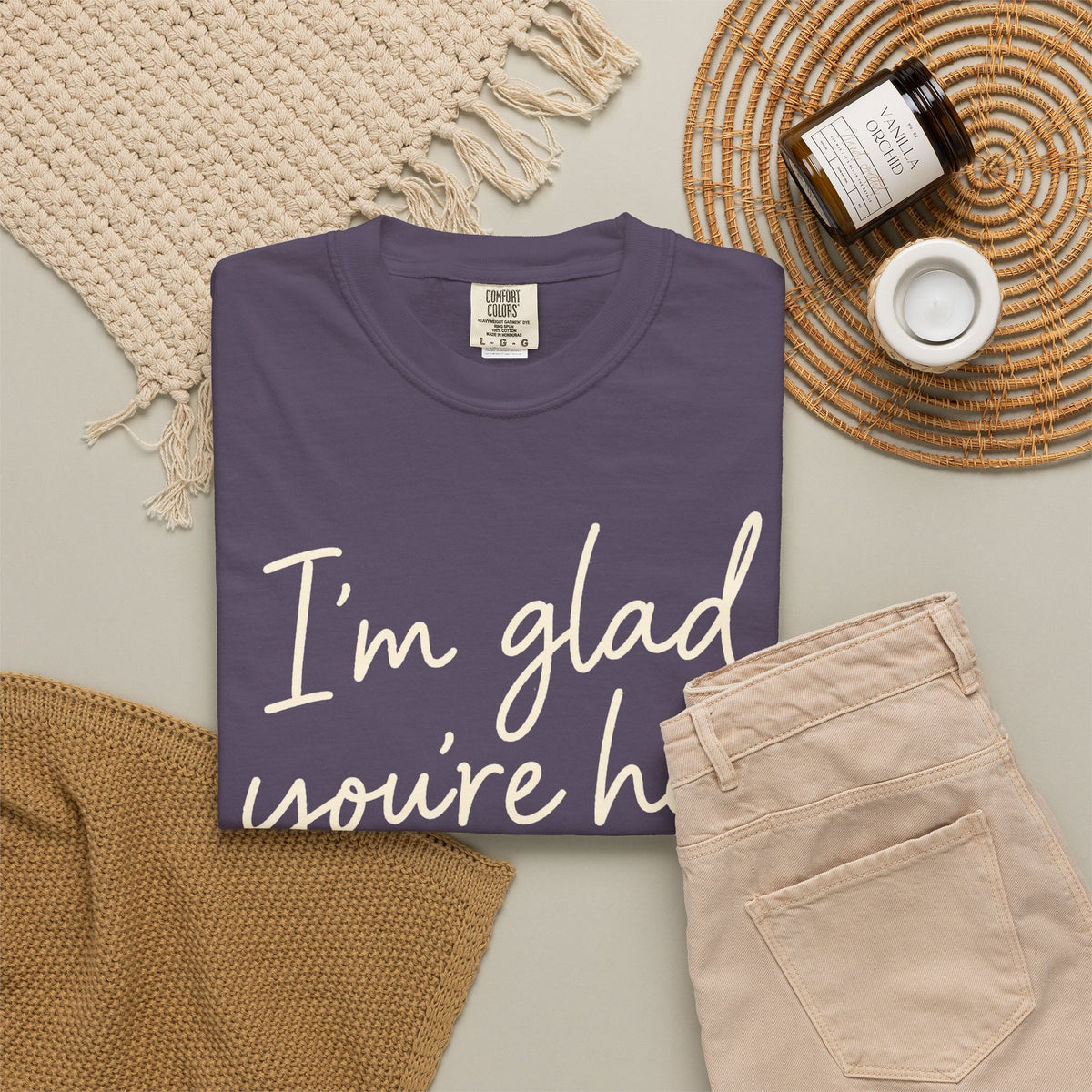 I'm Glad You're Here Heart T-Shirt — Welcome Message Comfort Tee