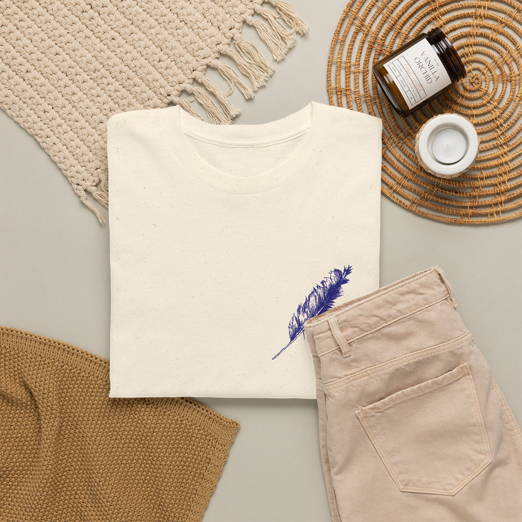 Inspirational Feather Tee — "Seek and find the river that leads to life everlasting" Back Print