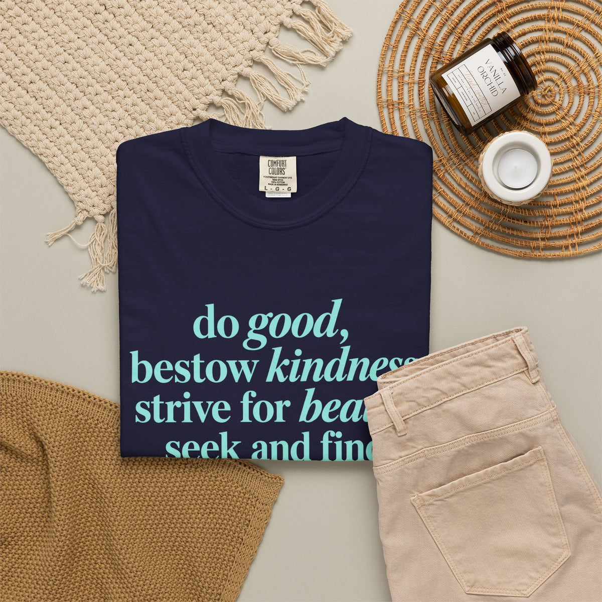 Inspirational Quote T-Shirt — "do good, bestow kindness" Garment-Dyed Tee