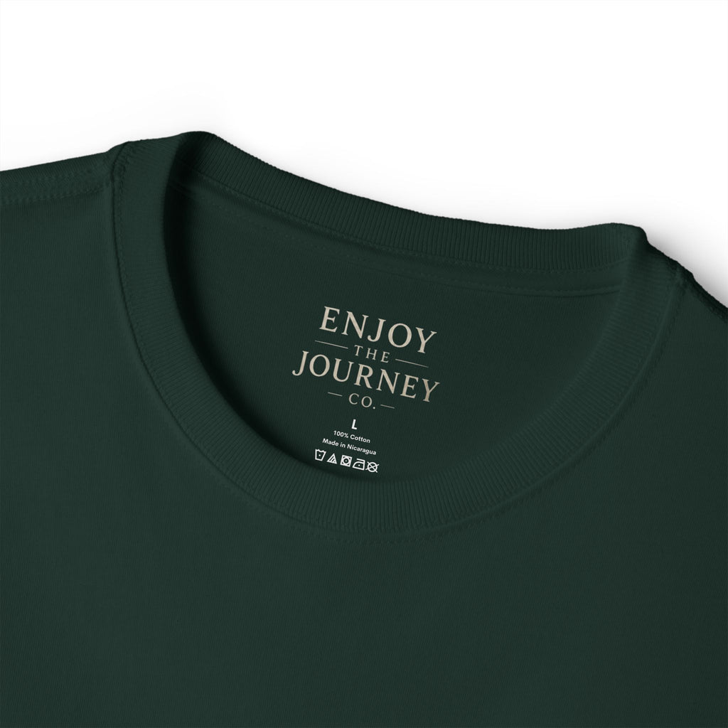 Feather Minimalist Tee — "Enjoy the Journey" Chest Graphic