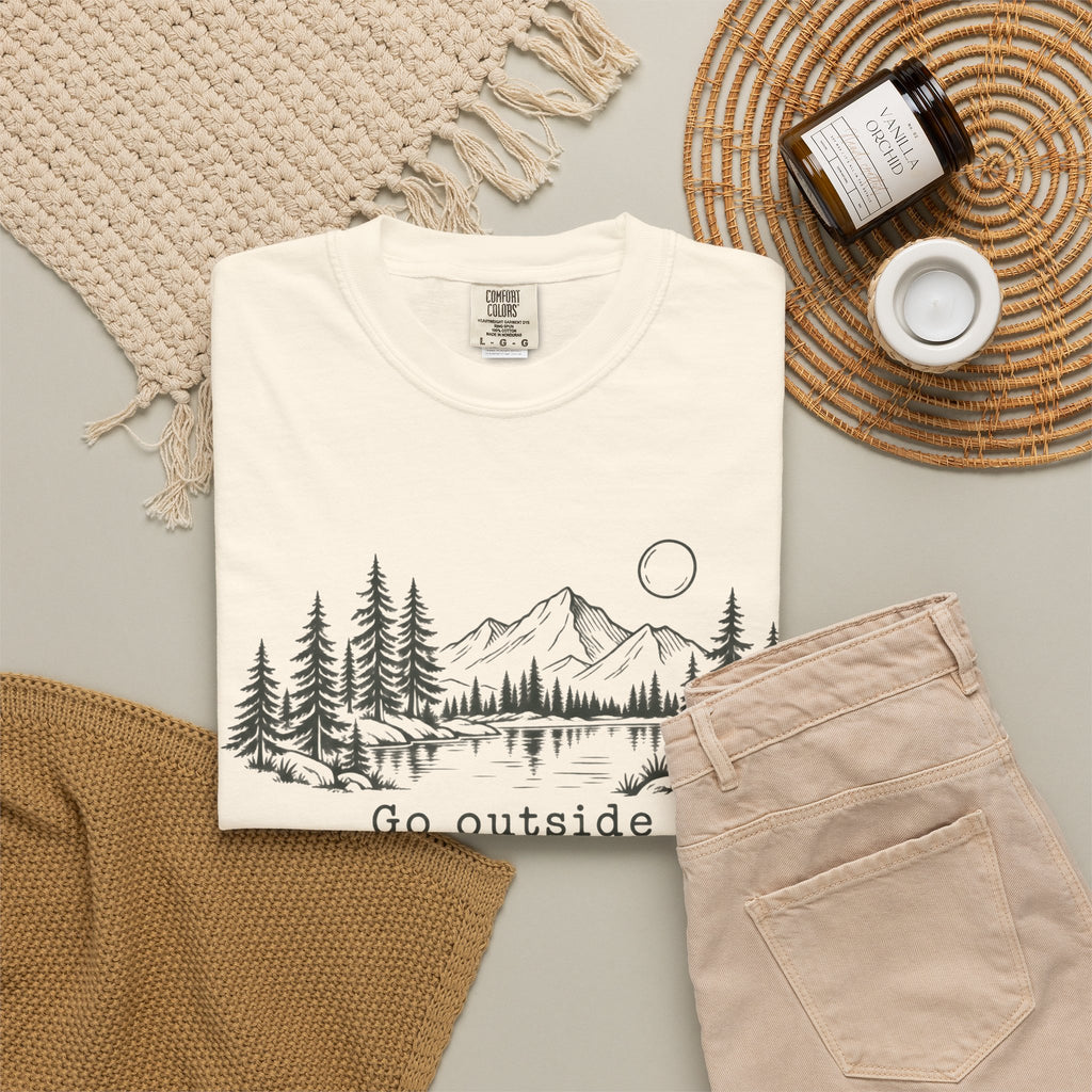 T-Shirt — 'Go Outside' Mountain & Forest Graphic Tee — Adventure Nature Quote