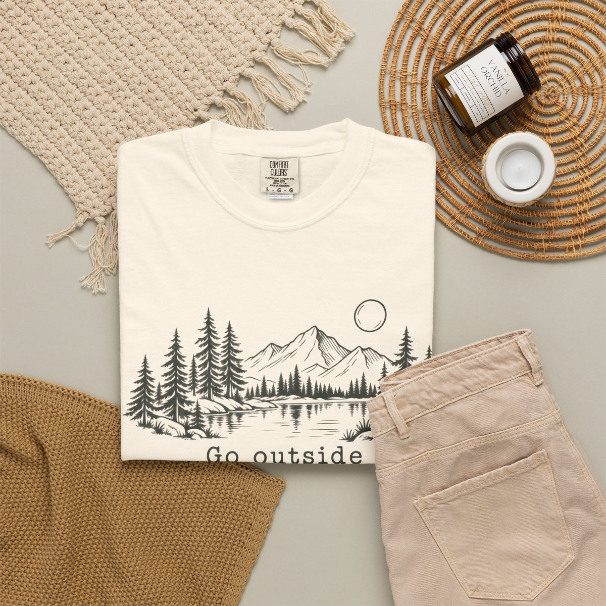 T-Shirt — 'Go Outside' Mountain & Forest Graphic Tee — Adventure Nature Quote