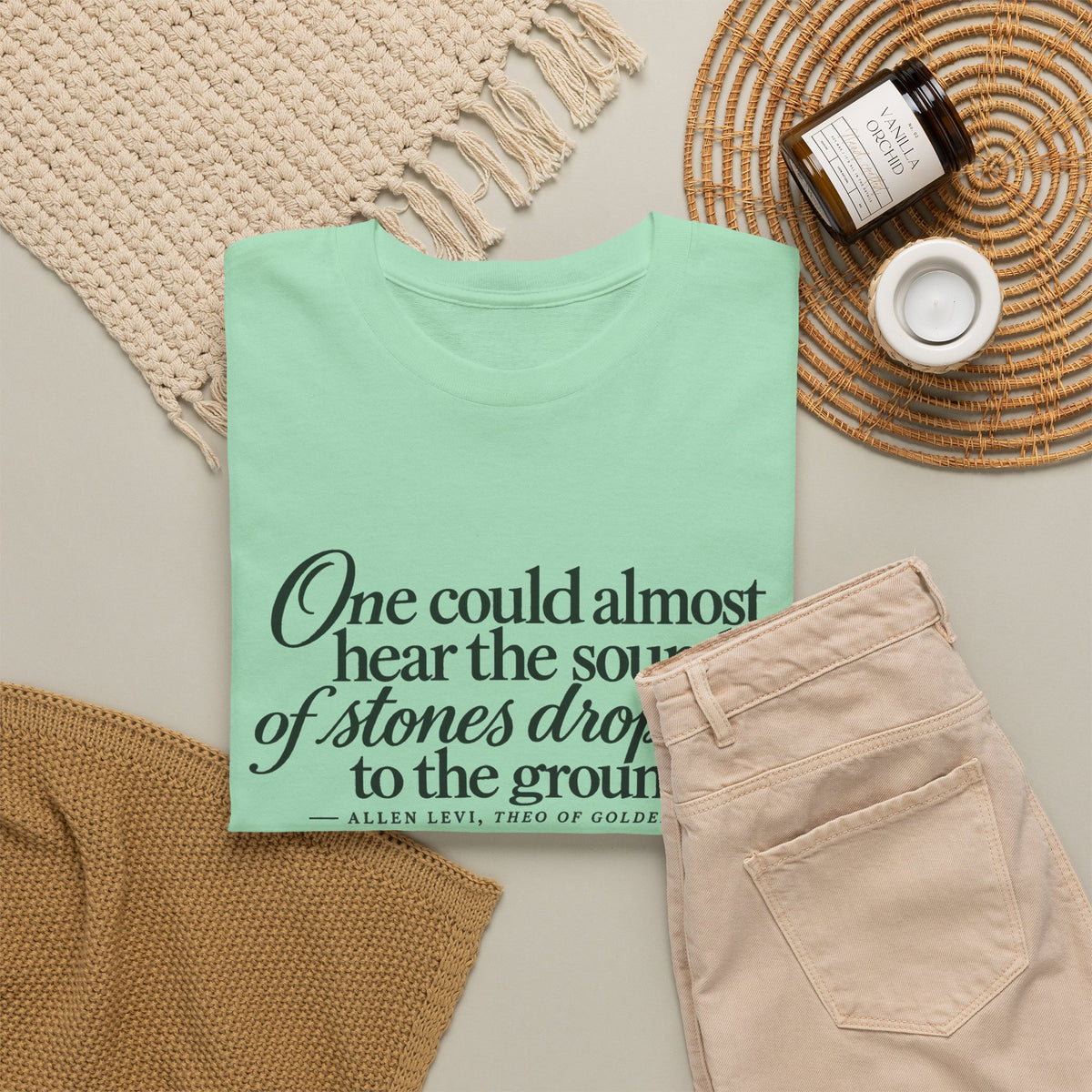 Quote T‑Shirt — “One could almost hear the sound of stones dropping to the ground” Literary Tee