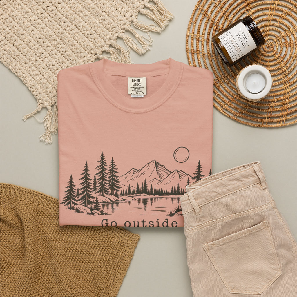 T-Shirt — 'Go Outside' Mountain & Forest Graphic Tee — Adventure Nature Quote