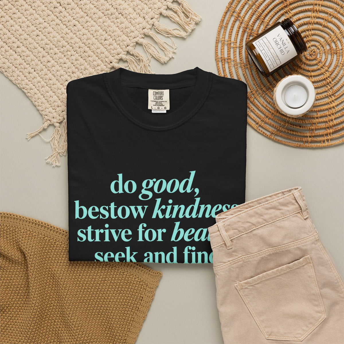 Inspirational Quote T-Shirt — "do good, bestow kindness" Garment-Dyed Tee