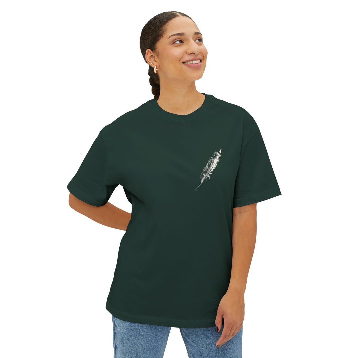 Feather Minimalist Tee — "Enjoy the Journey" Chest Graphic