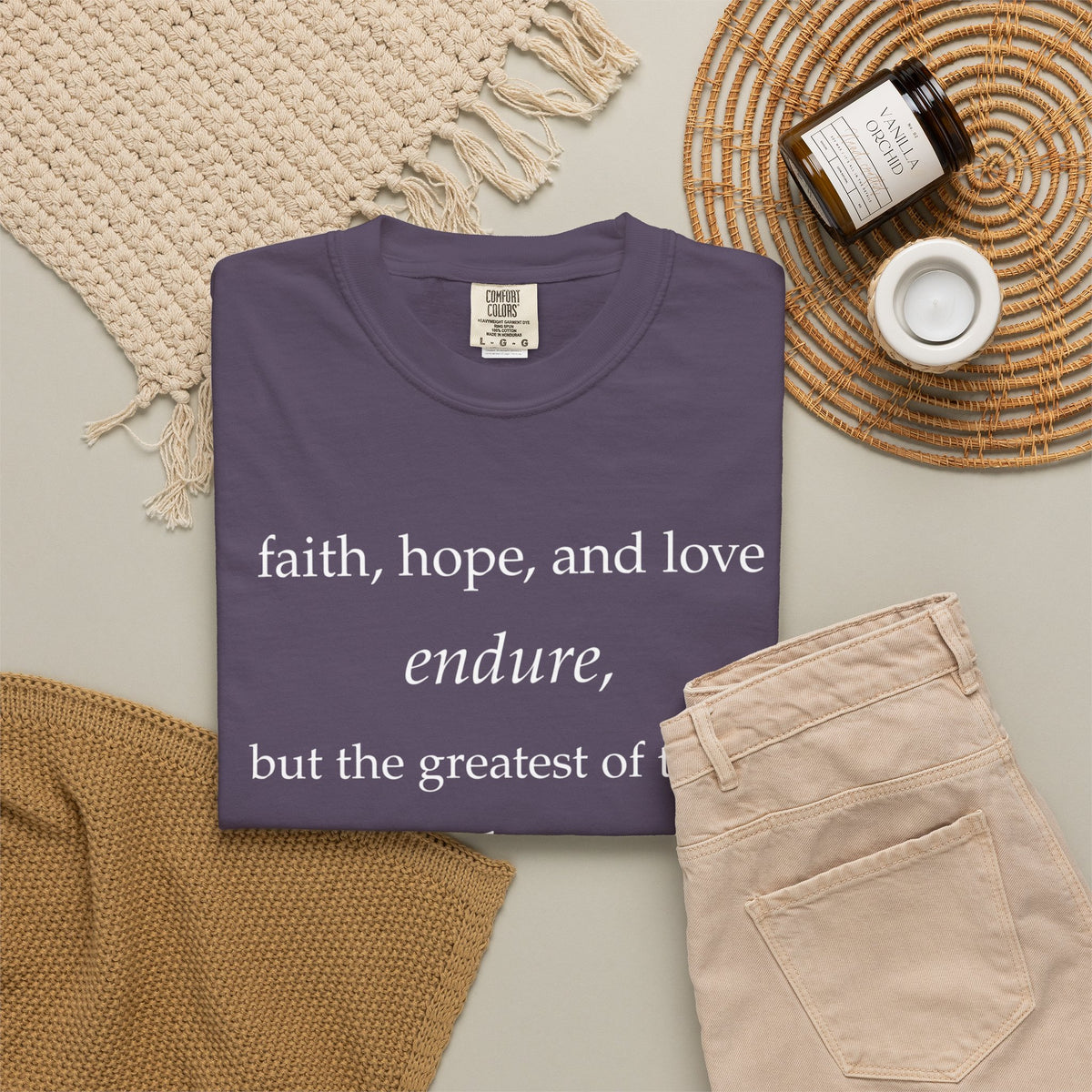 Faith Hope Love Tee — "faith, hope, and love endure... is love." Inspirational Christian T-Shirt