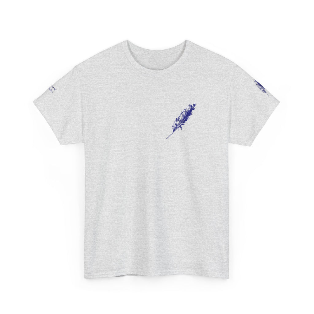 Inspirational Feather Tee — "Seek and find the river that leads to life everlasting" Back Print