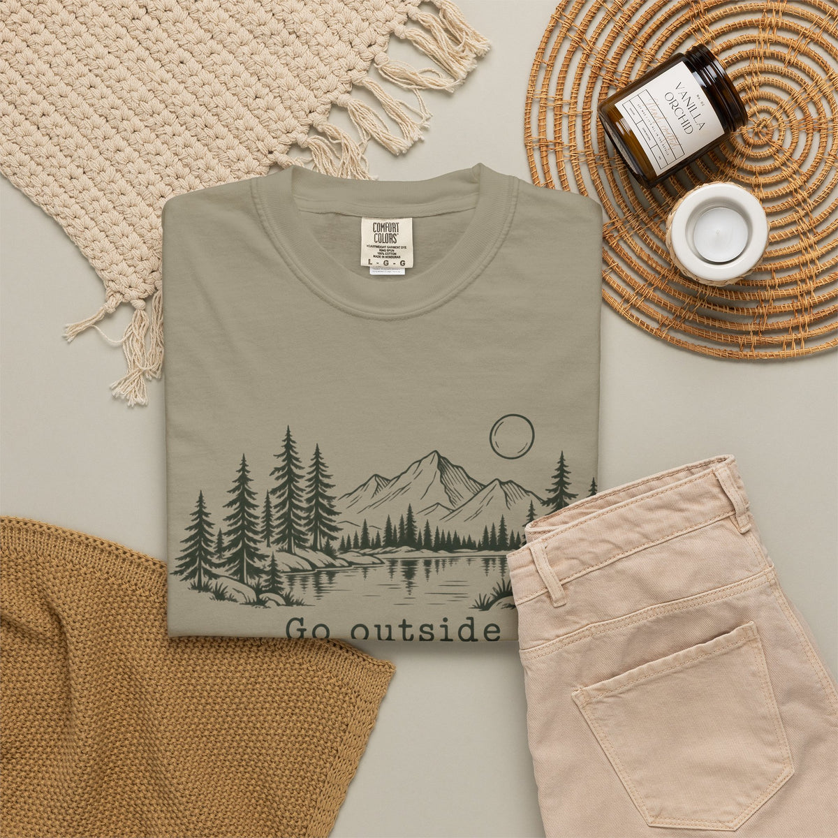 T-Shirt — 'Go Outside' Mountain & Forest Graphic Tee — Adventure Nature Quote