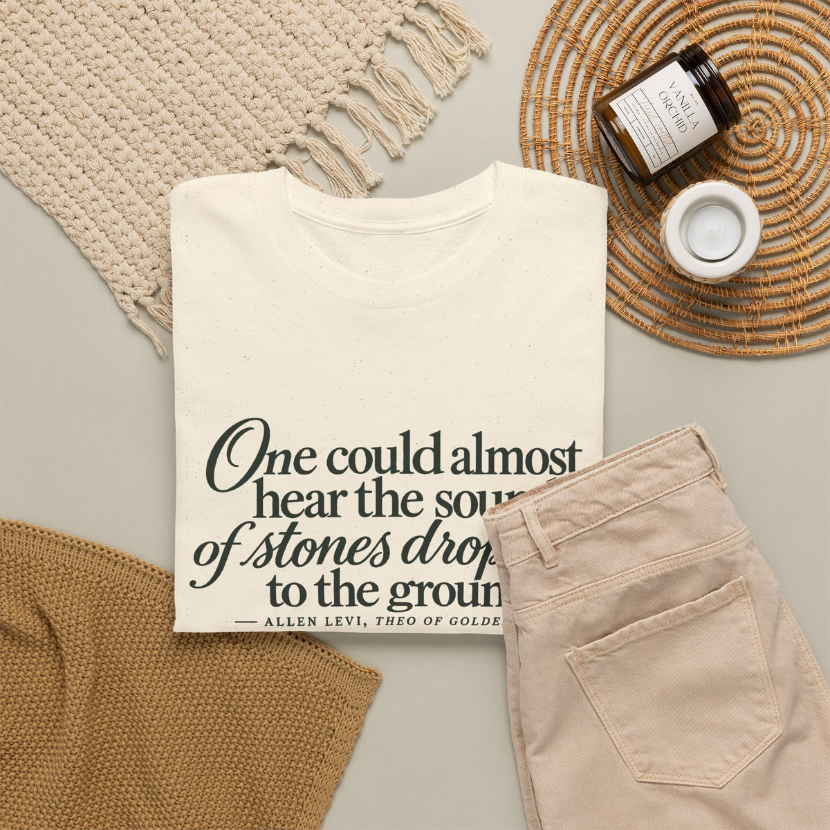 Quote T‑Shirt — “One could almost hear the sound of stones dropping to the ground” Literary Tee