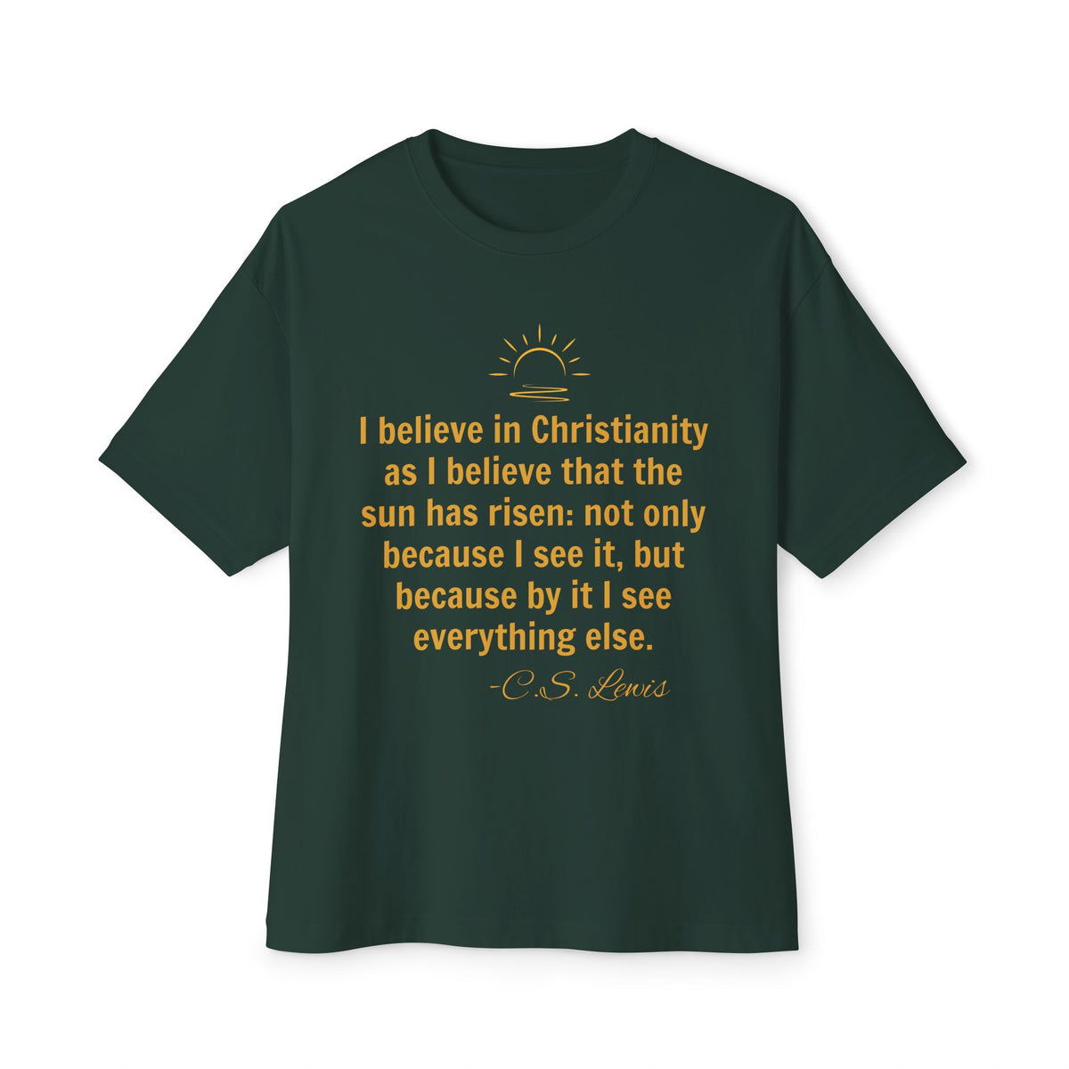 Christianity Quote Tee — C.S. Lewis Sunrise Faith Shirt