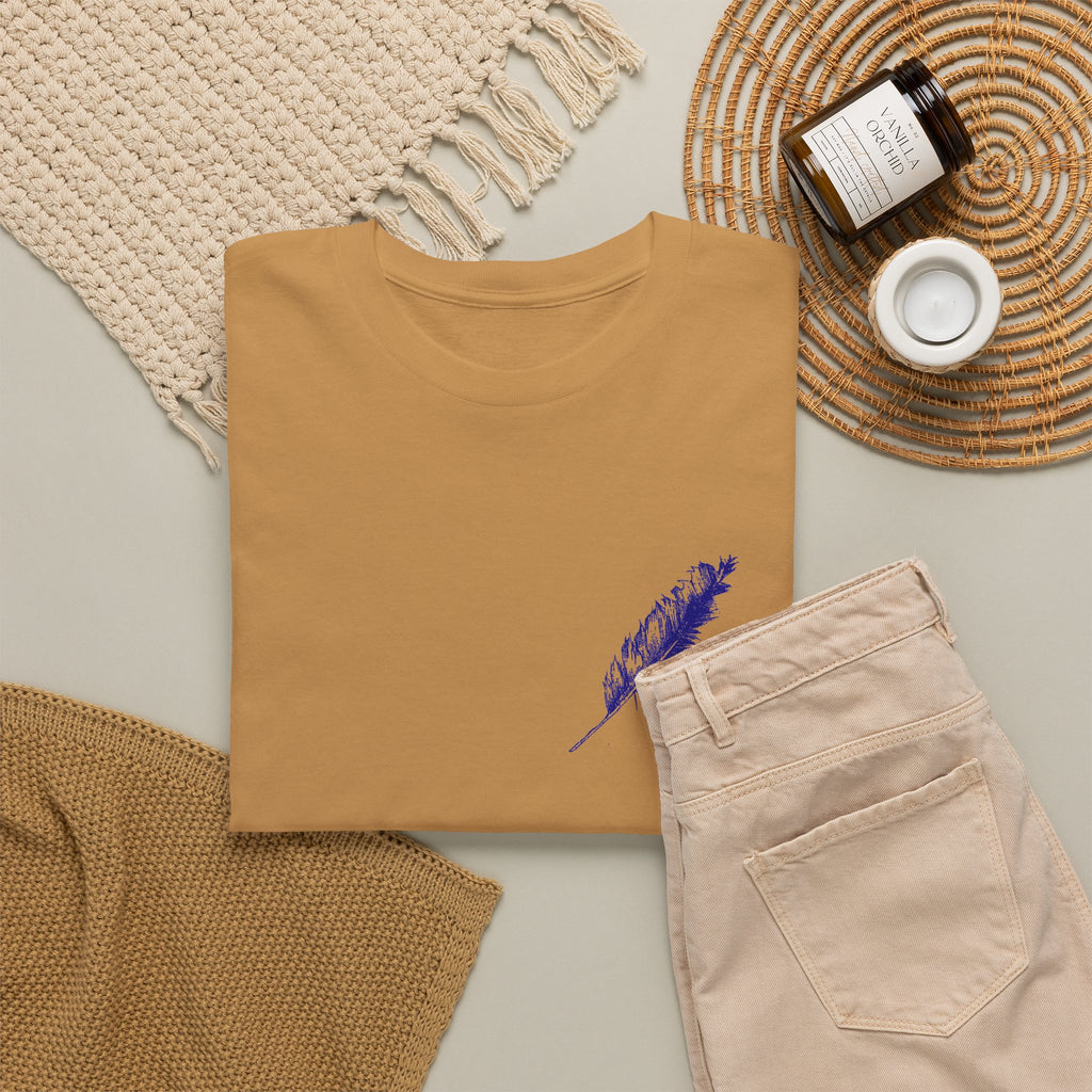 Inspirational Feather Tee — "Seek and find the river that leads to life everlasting" Back Print