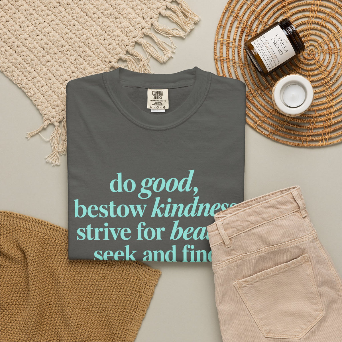 Inspirational Quote T-Shirt — "do good, bestow kindness" Garment-Dyed Tee