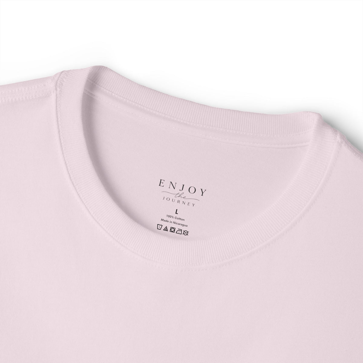 Cross & Heart Minimal Tee — Christian Faith Pink Boxy T-Shirt