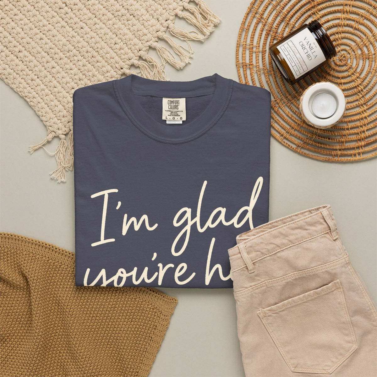 I'm Glad You're Here Heart T-Shirt — Welcome Message Comfort Tee