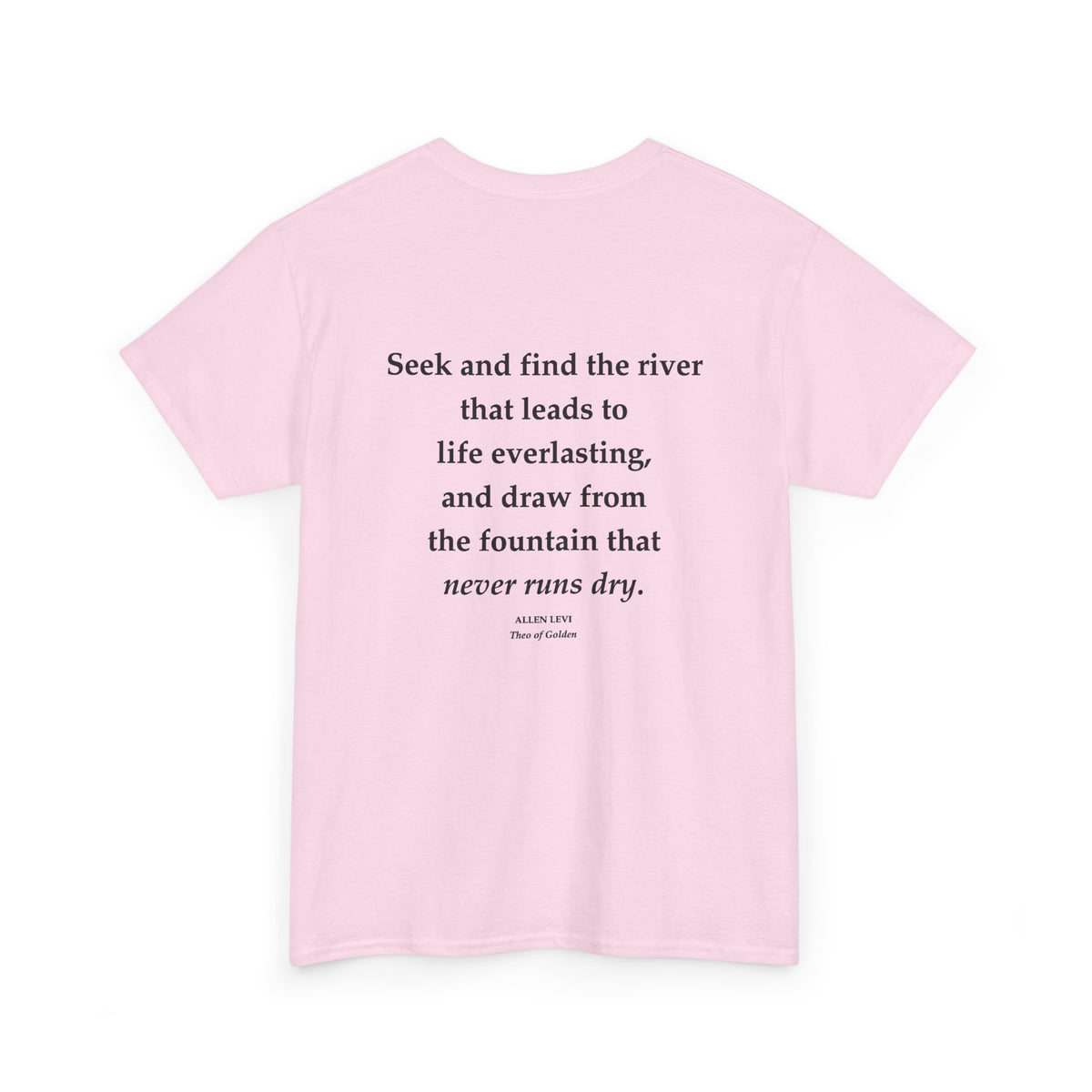 Inspirational Quote T‑Shirt — “Seek and Find the River” Feather Graphic