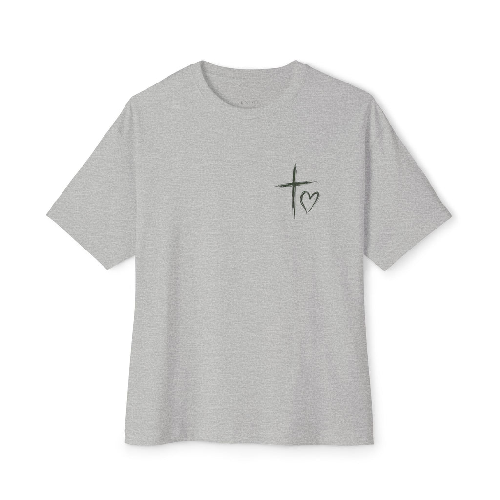 Cross & Heart Minimal Tee — Christian Faith Pink Boxy T-Shirt