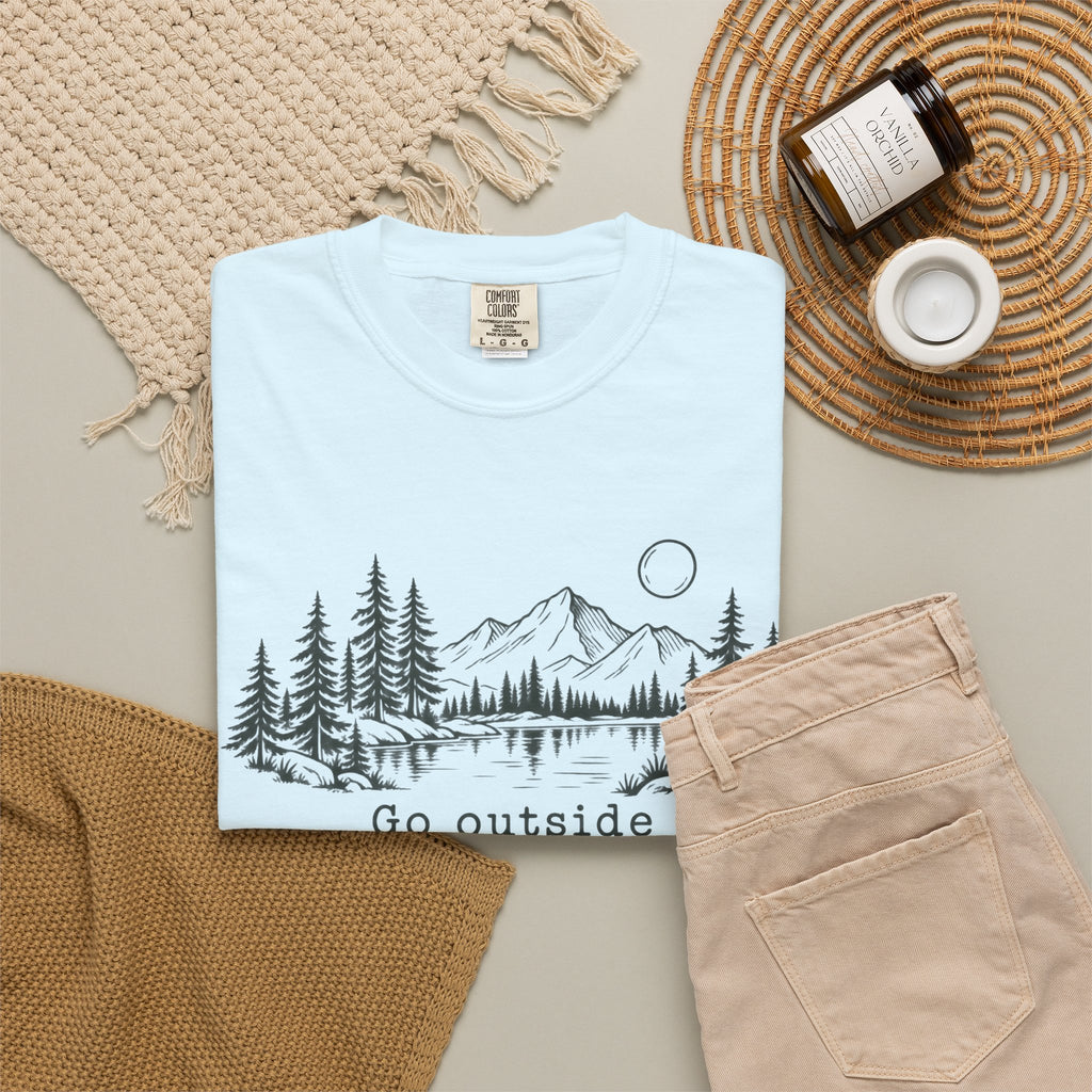 T-Shirt — 'Go Outside' Mountain & Forest Graphic Tee — Adventure Nature Quote