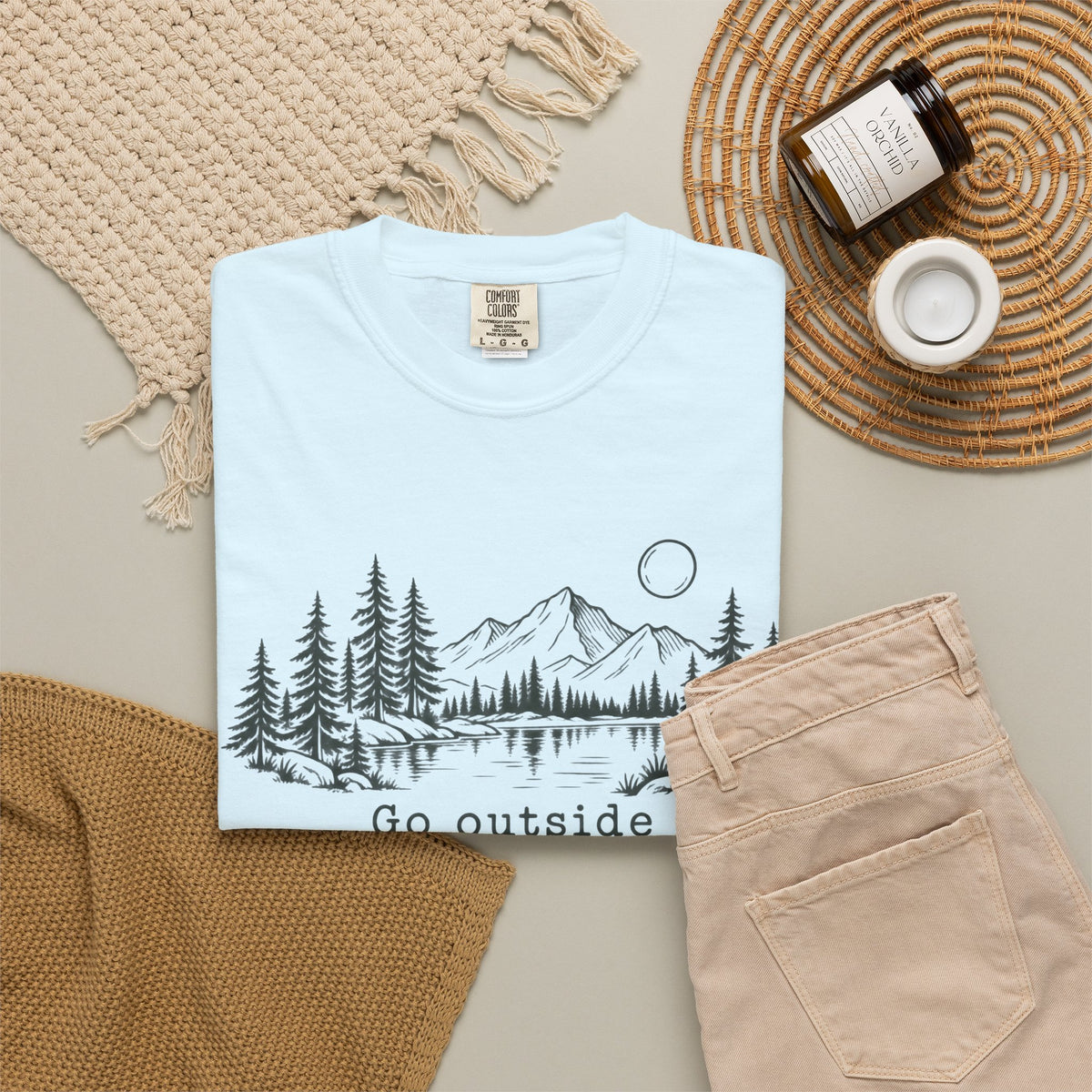 T-Shirt — 'Go Outside' Mountain & Forest Graphic Tee — Adventure Nature Quote