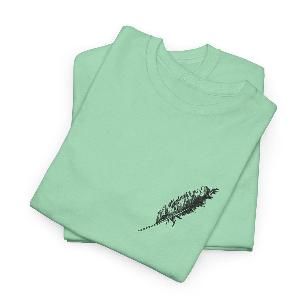 Inspirational Quote T‑Shirt — “Seek and Find the River” Feather Graphic
