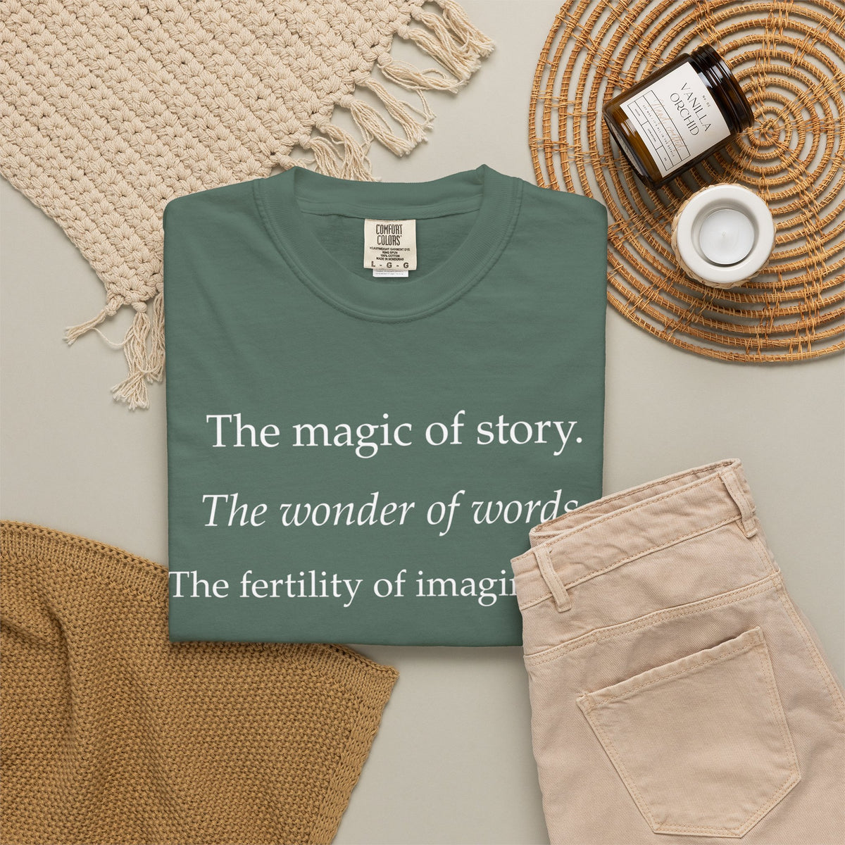 T-Shirt — “The magic of story. The wonder of words.” Literary Quote Tee