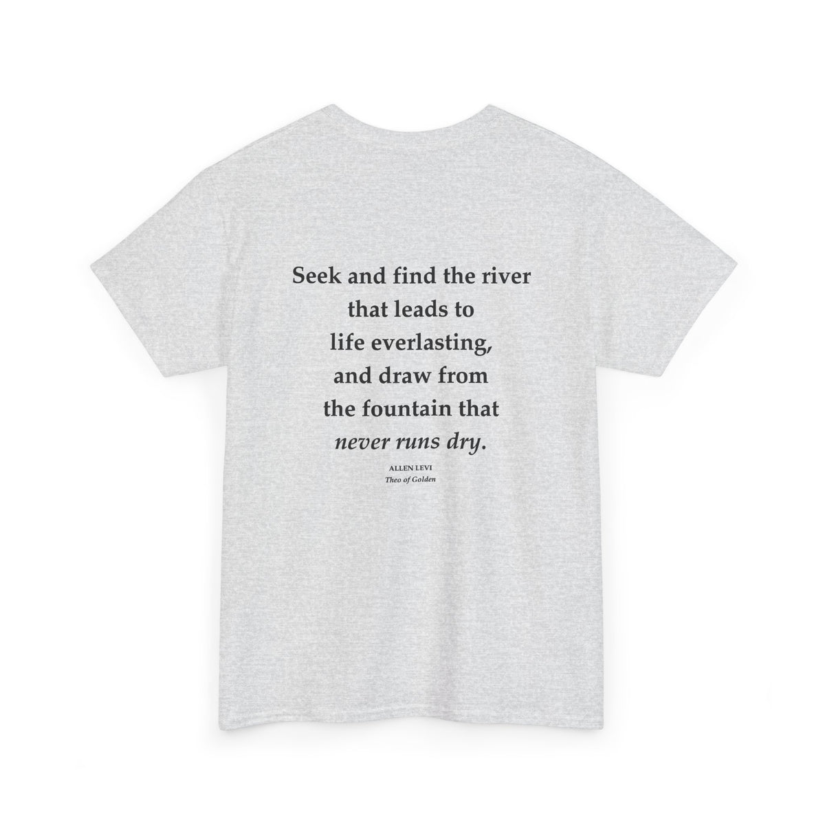Inspirational Quote T‑Shirt — “Seek and Find the River” Feather Graphic