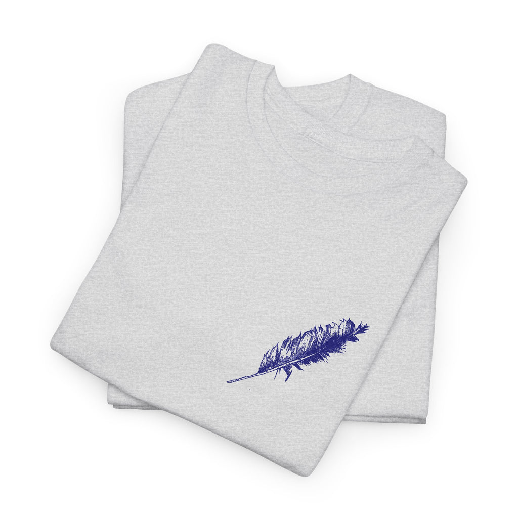 Inspirational Feather Tee — "Seek and find the river that leads to life everlasting" Back Print