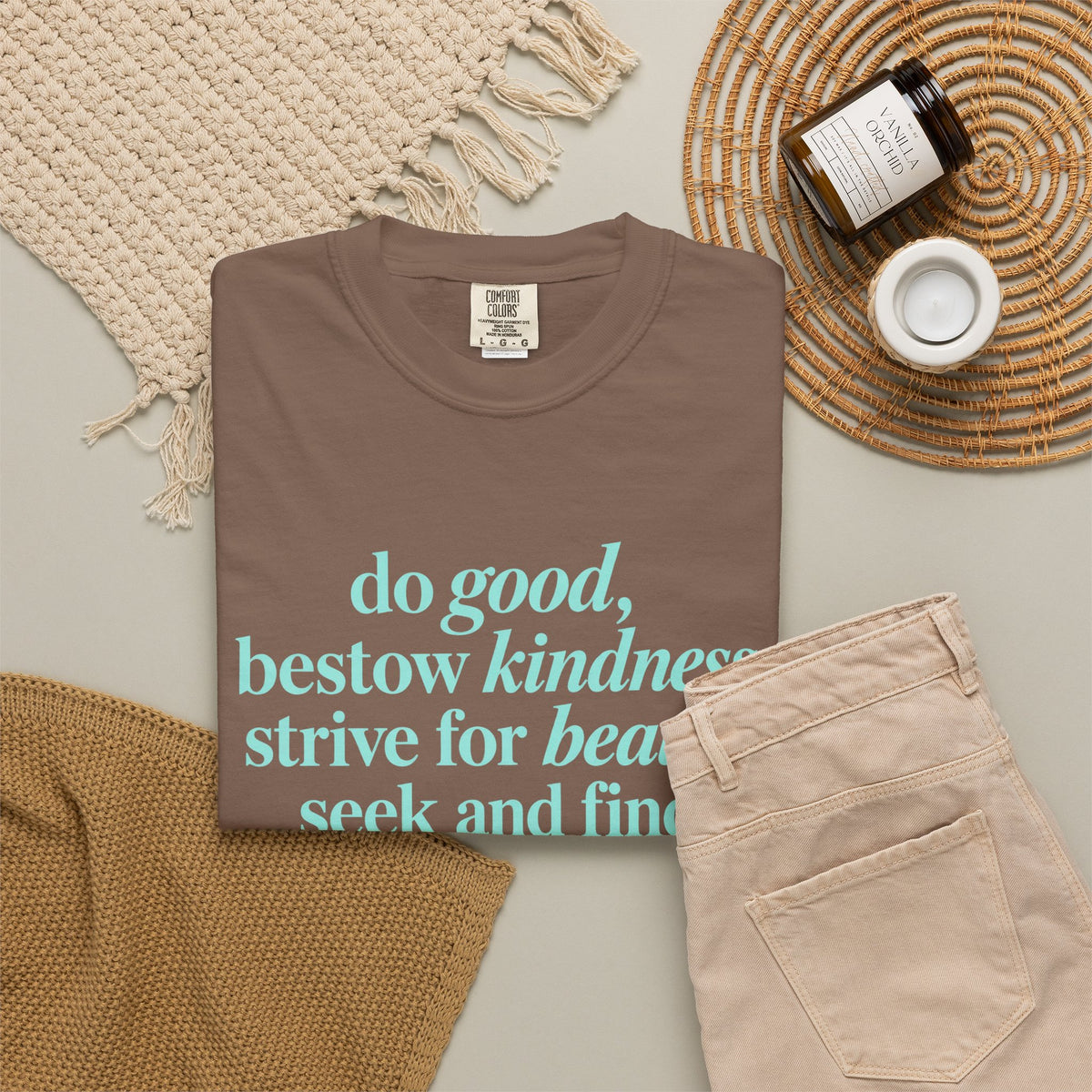 Inspirational Quote T-Shirt — "do good, bestow kindness" Garment-Dyed Tee
