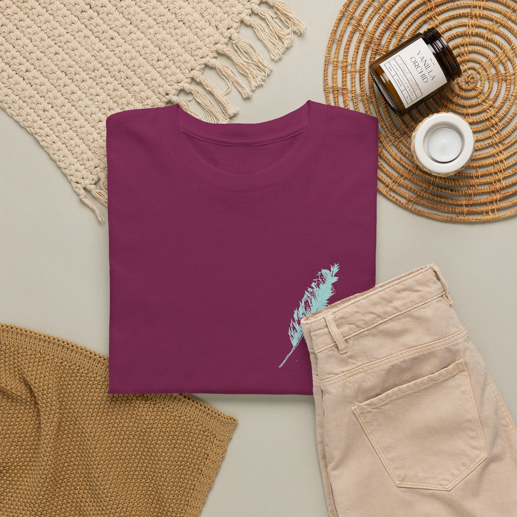 Inspirational Feather Tee — "Seek and find the river" Quote T‑Shirt