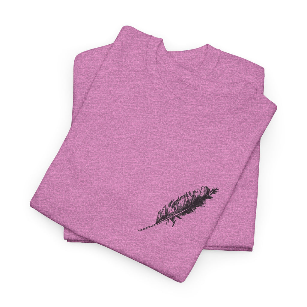 Inspirational Quote T‑Shirt — “Seek and Find the River” Feather Graphic