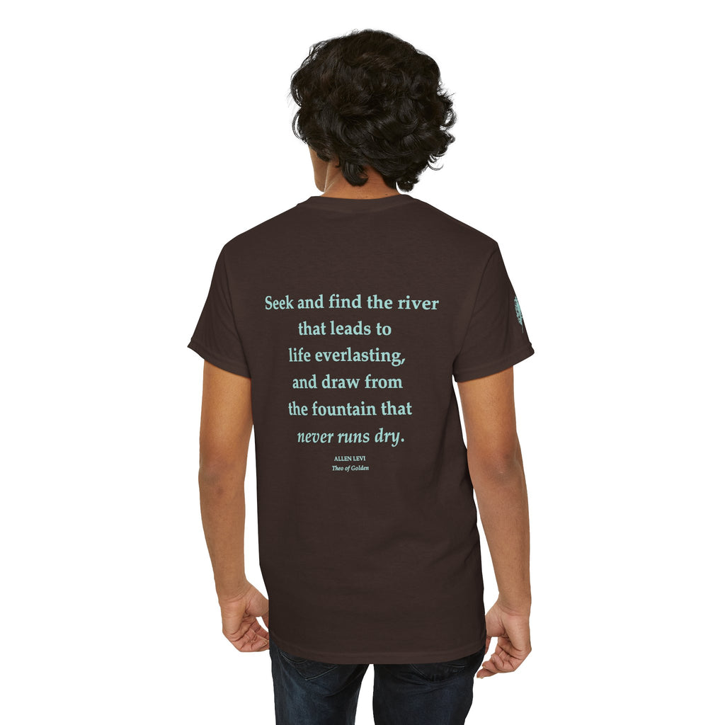 Inspirational Feather Tee — "Seek and find the river" Quote T‑Shirt
