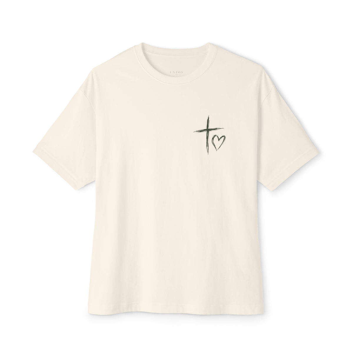 Cross & Heart Minimal Tee — Christian Faith Pink Boxy T-Shirt