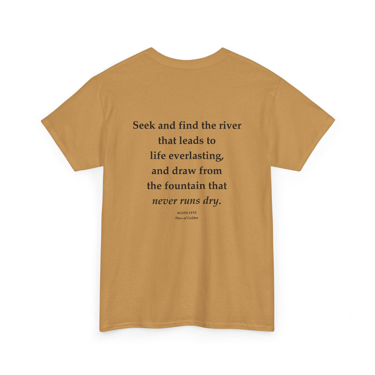 Inspirational Quote T‑Shirt — “Seek and Find the River” Feather Graphic