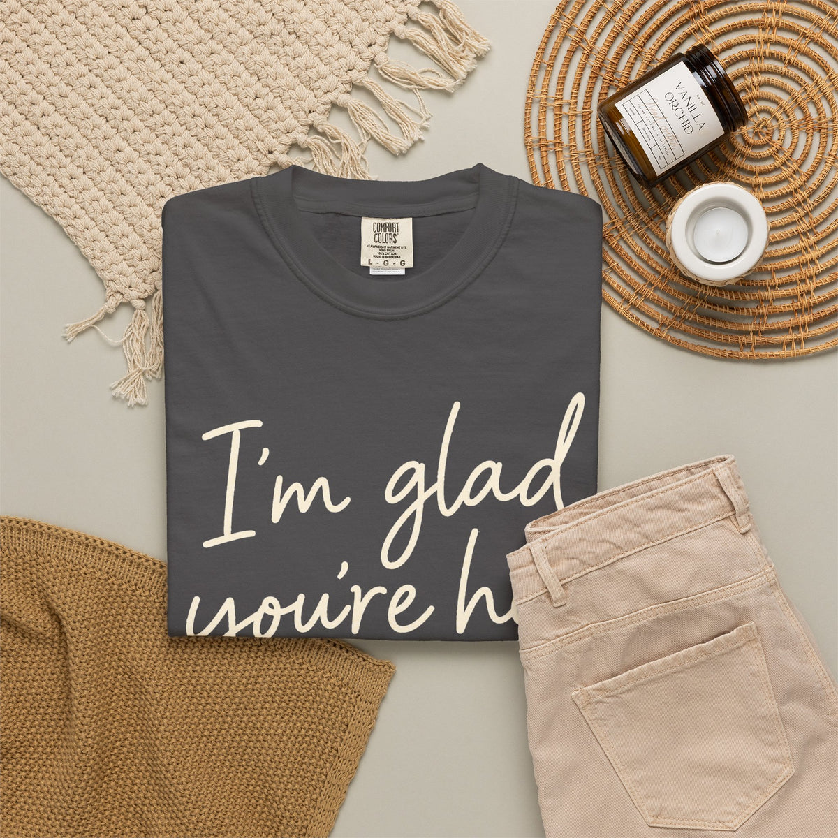 I'm Glad You're Here Heart T-Shirt — Welcome Message Comfort Tee