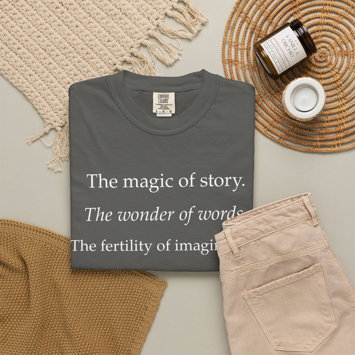 T-Shirt — “The magic of story. The wonder of words.” Literary Quote Tee