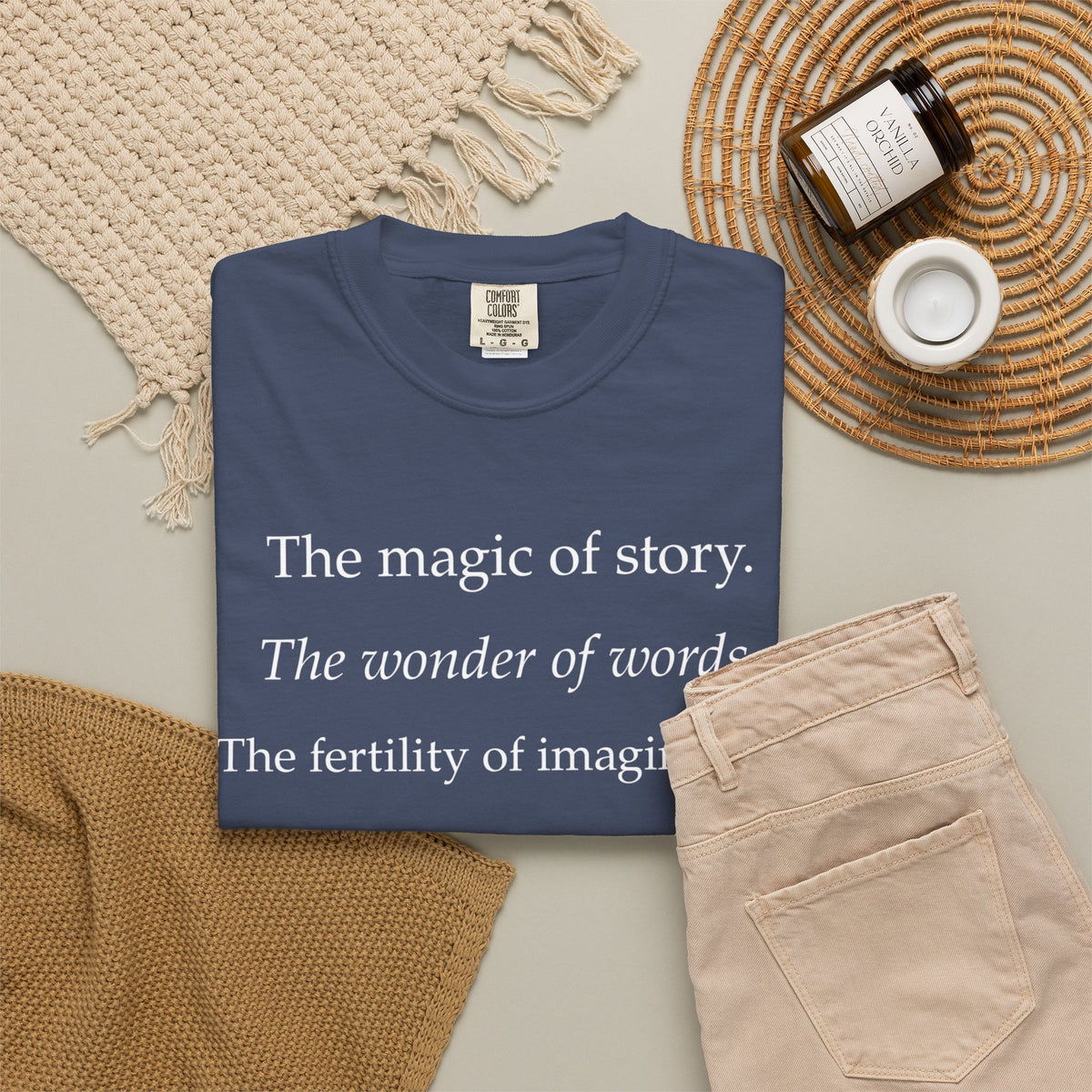 T-Shirt — “The magic of story. The wonder of words.” Literary Quote Tee