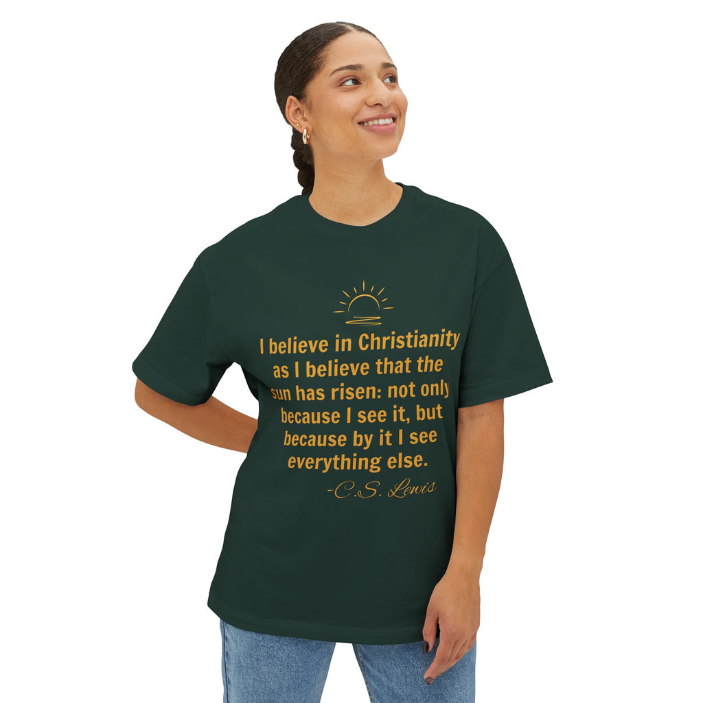 Christianity Quote Tee — C.S. Lewis Sunrise Faith Shirt