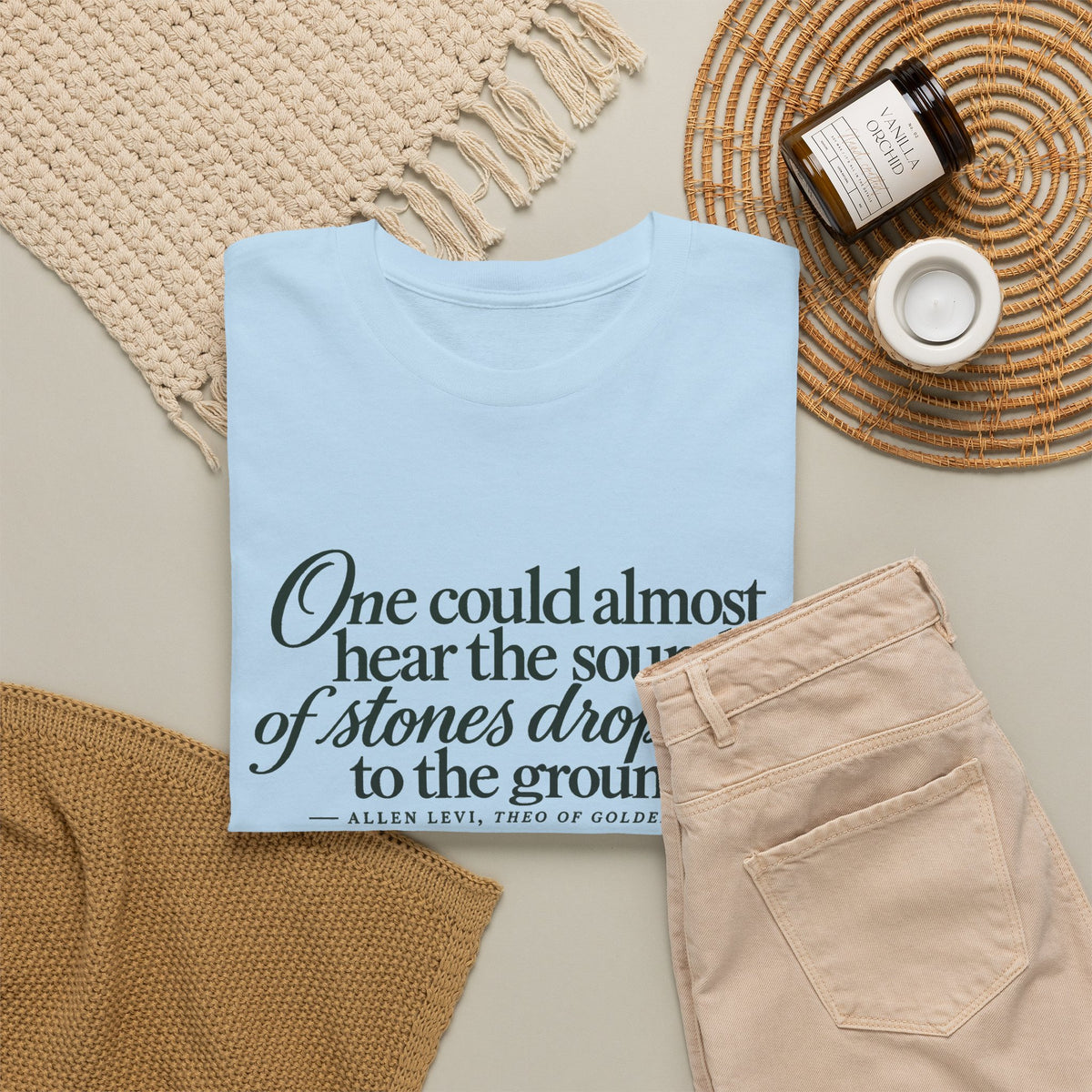 Quote T‑Shirt — “One could almost hear the sound of stones dropping to the ground” Literary Tee
