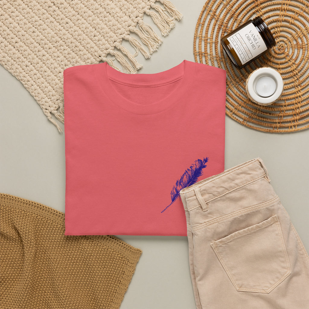 Inspirational Feather Tee — "Seek and find the river that leads to life everlasting" Back Print