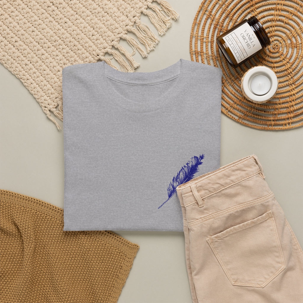 Inspirational Feather Tee — "Seek and find the river that leads to life everlasting" Back Print