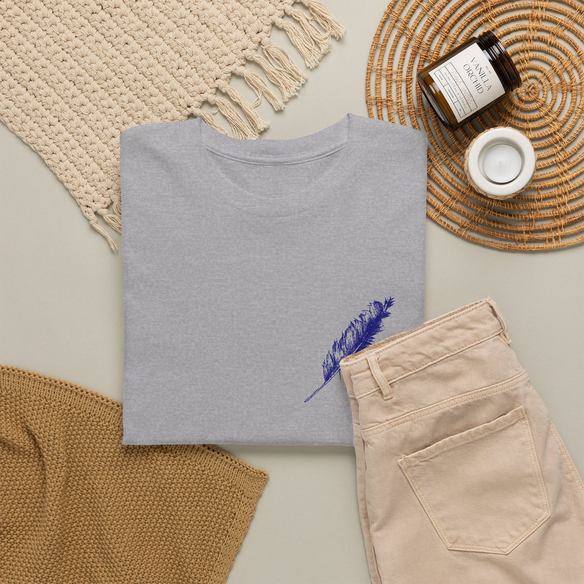 Inspirational Feather Tee — "Seek and find the river that leads to life everlasting" Back Print