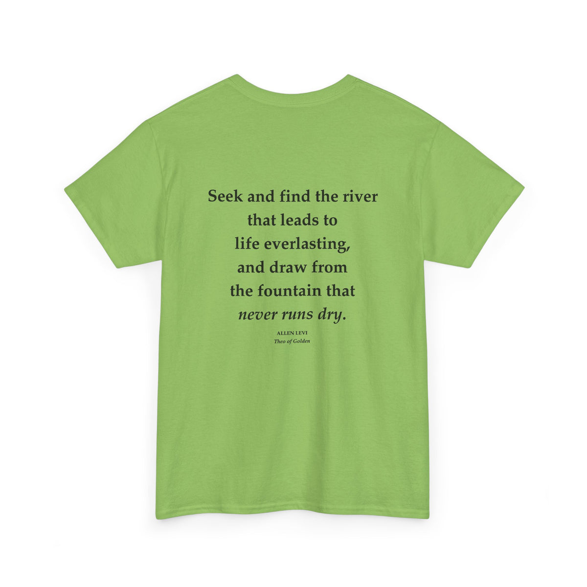 Inspirational Quote T‑Shirt — “Seek and Find the River” Feather Graphic