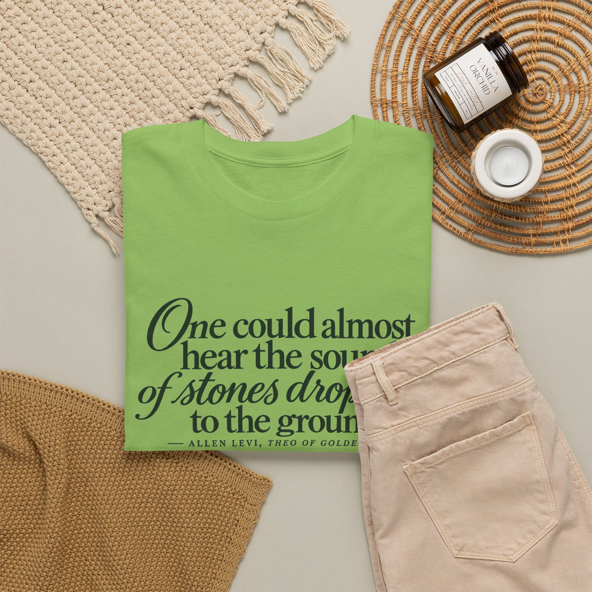 Quote T‑Shirt — “One could almost hear the sound of stones dropping to the ground” Literary Tee